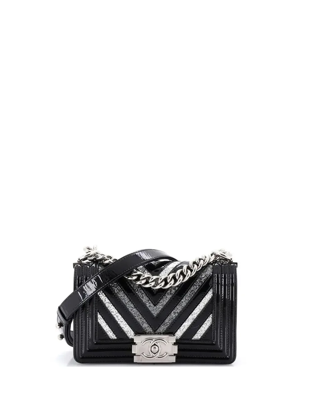 Chanel Boy Flap Bag Chevron Patent With #254478C36B